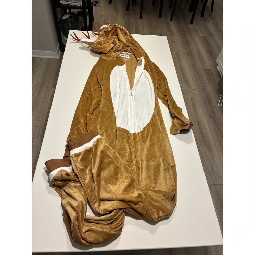 Tipsy Elves Red Nosed Reindeer Costume Onesie Pajamas‎ Brown Adult small
